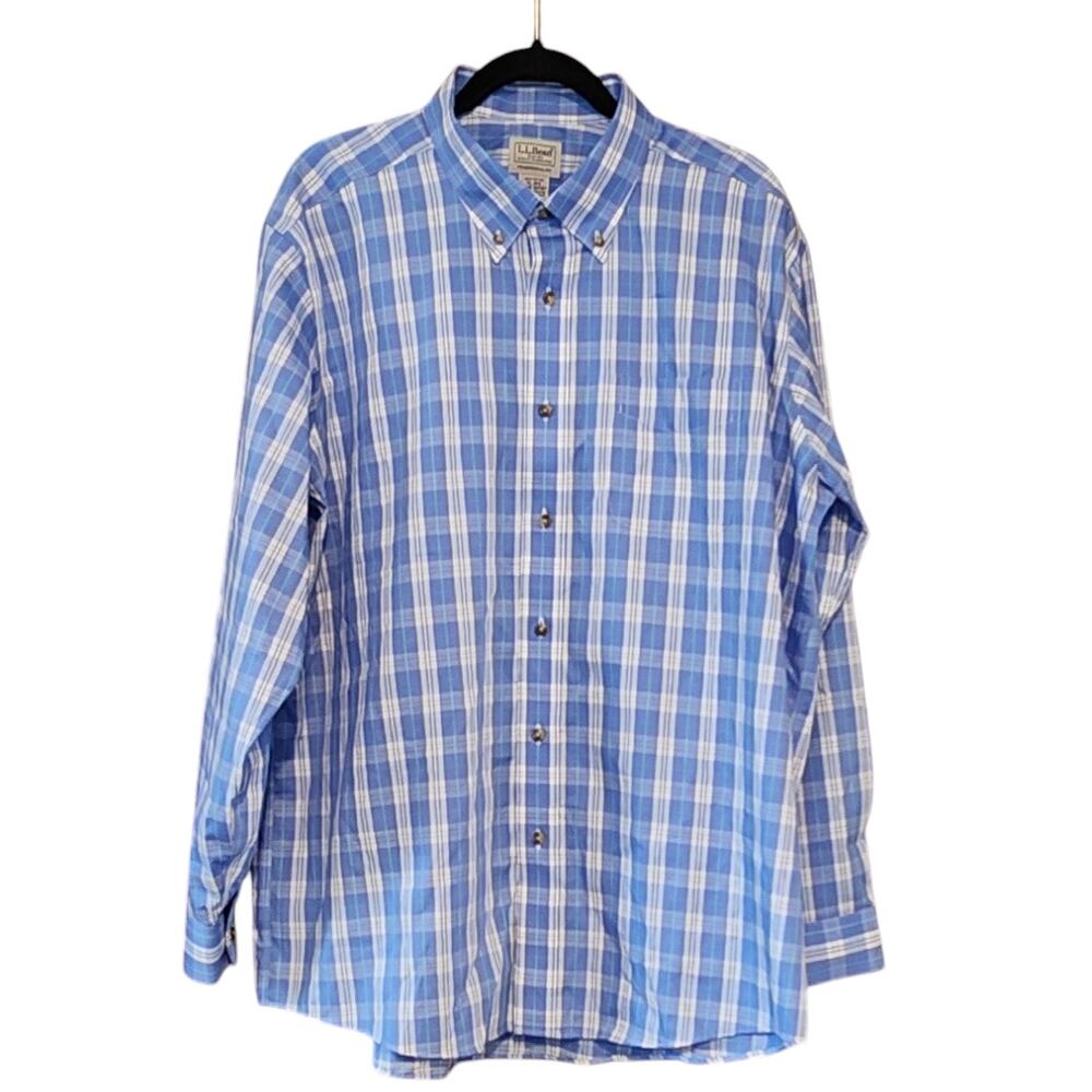 L.L. Bean Plaid Button-down Shirt, Traditional Fit Light Blue Long Sleeved Sz XL - Picture 4 of 12